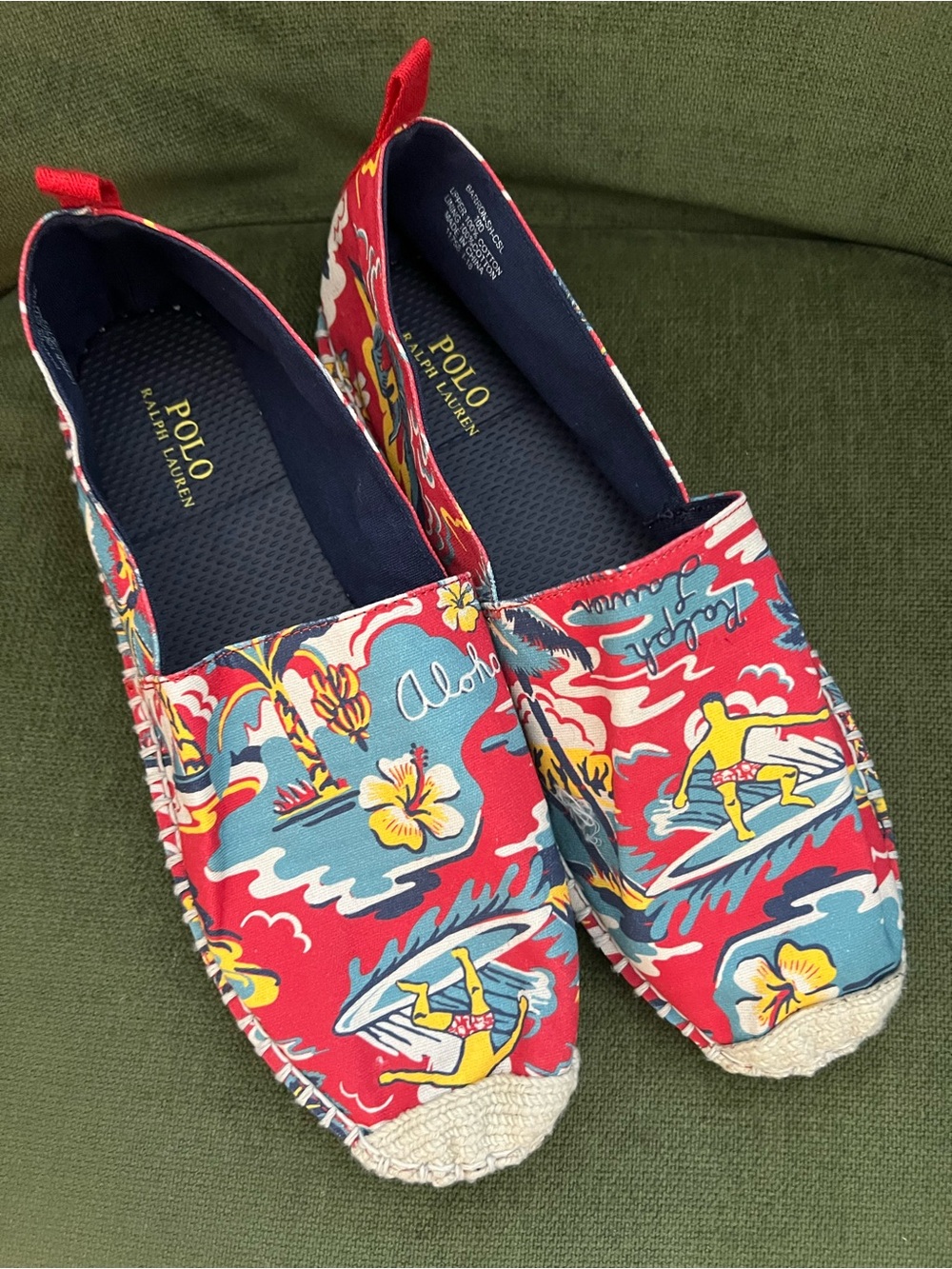Polo Ralph Lauren BARRON Aloha Hawaiian Red Tropical Slip On unisex Sz. 10D